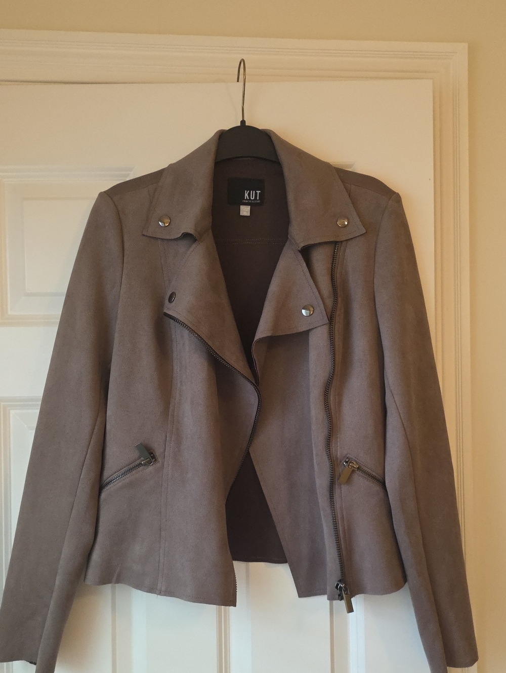 Kut from the Kloth Taupe Gray Suede Moto Jacket